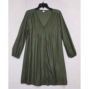 NWT Old Navy Women's Olive Green Pintucked Button-Front Swing Dress Size Small